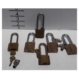 Six long shank locks with keys