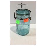Luster brand pint size blue glass canning jar with
