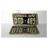 Matched pair of 1972 VIRGINIA license plates,