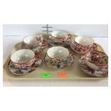 6 Asian theme cup & saucer sets