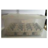 Clear tote with lock handle lid and corrugated