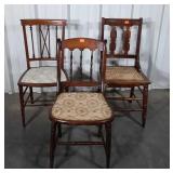 Three Side Chairs, one stretcher has damage on