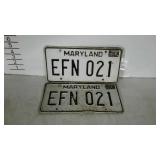 Matched pair of Maryland license plates with