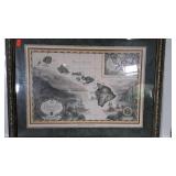 Framed Wall Print Map of Sandwich Isles. 33x25"