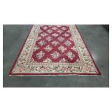 Chinese Wool Rug, red with floral 5x8ft, fringe