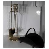 Brass Fireplace Tool set with log holder with