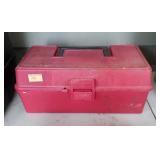 Small red plastic tool box with assorted air