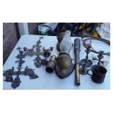 Group lot of brass, includes French horn,