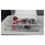 Tote with Christmas ornaments and Department 56