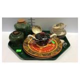 Misc - stoneware canisters, painted china cups &