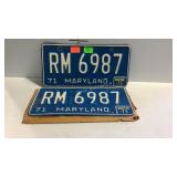 1971 Maryland license plates, pair of RM 6987