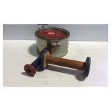 Collectibles- 2 Wooden thread spools, and 1 oyster