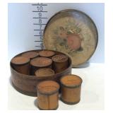 Vintage spice tin set, missing 2 lids