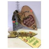 Home decor - birdhouse, wall hooks, "Welcome" sign