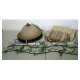 Group lot: gold colored shear curtains, ceiling