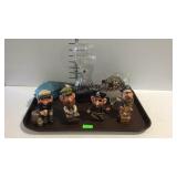 Decor - hour glass, art glass blow fish & eggplant