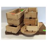 Wood - 6 small crates, cutting board, and box with