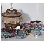 Crafty splint basket with lid and Sewing Supplies