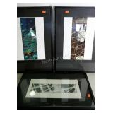 Three framed abstract prints. 21"×29", each.