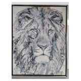 Framed Wall Art. Oil on Canvas Lion, 23x29"