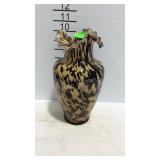 Blown art glass spotted ruffled edge vase