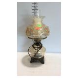 Electrified oil lamp with glass shade and frosted