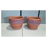 Two nice Terracotta Flower Pots, painted Decor
