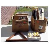 Box with pool table triangles, Q balls and pool