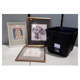 18-gallon tote, no lid + 3 pieces of artwork