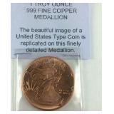 1 Troy ounce .999 fine copper medallion