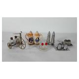 Salt and pepper shakers, includes steins, glass,