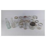 Canning jars, Ball, Atlas, Kerr, plus 3 bottles