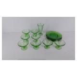 Green Depression Glass, 5 salad plates, 8 sherbet