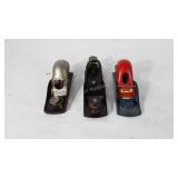 Tools, three Stanley block planes, 6"-7"