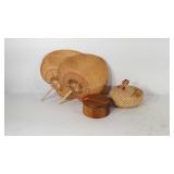 Decor group, two woven hand fans, Paula Deen box