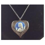 Stainless steel cameo heart necklace 20in