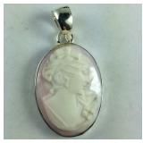 Pink cameo pendant sterling silver