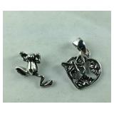 Two Sterling silver pendants, frog and butterfly