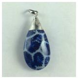 Blue coral sterling silver pendant