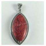 Red howlite solitaire pendant stainless steel