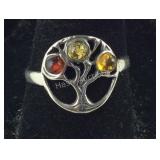 Size 7.5 Sterling multi color Amber trilogy tree