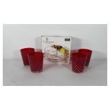 Glassware, includes four red and white swirled
