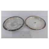 Two Oneida silverplate round trays with crystal