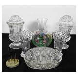 Glassware, vases and flower frogs