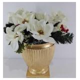 Urn with everlasting magnolias and holly, urn is
