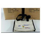 Tote bags, two boxes advertising tote bags