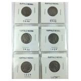 6 Buffalo Nickels 1920, 1923,1925,19271929, 1934