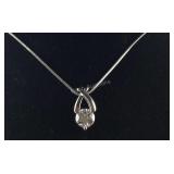 Silvertone Necklace With Large CZ Stone