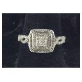 Sterling Silver Genuine Diamond Cluster ring, 3.7
