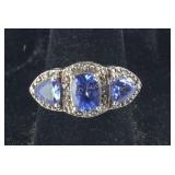 Sterling Silver 3-Stone Tanzanite & Genuine